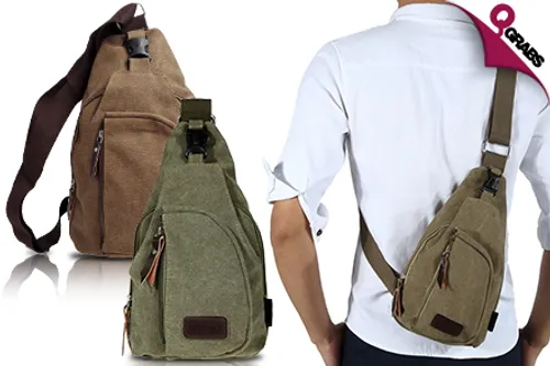 From QR45, Be Rugged with Canvas Cross-Body Sling Shoulder Bags - Choose from Three Natural Colors! (Up to QR207 Value)